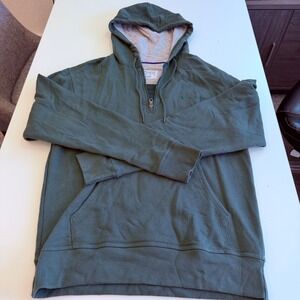 Champion Mens Quarter Zip Hoodie Olive Green Embroidered Logo Fleece Pullover M